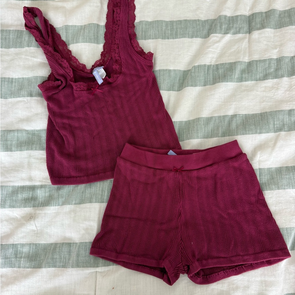 Chic Burgundy Lace Pajama Set